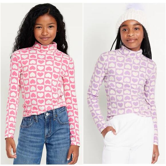 Lot of 2 Old Navy Hearts Mock Neck Turtle Neck Long Sleeve Top Size XL 14-16 - Picture 1 of 9